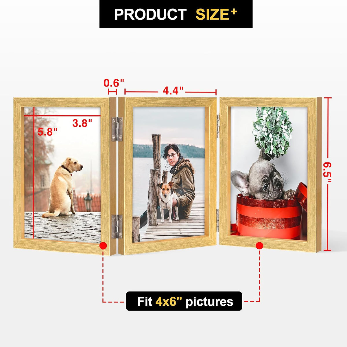 TOFOREVO 4x6 3 Picture Frame Triple Wooden Hinged Photo Frame Definition Glass Stand Vertically on Desktop or Tabletop