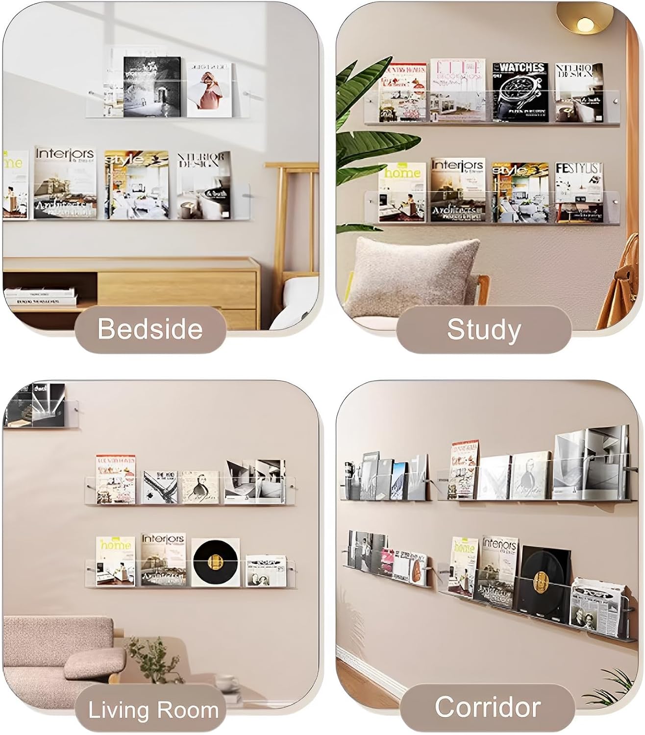 ROYALITA 2-Pack Acrylic Magazine Holder Display Records Holder, 24 Inch | Brochure Holder Floating Bookshelves Wall