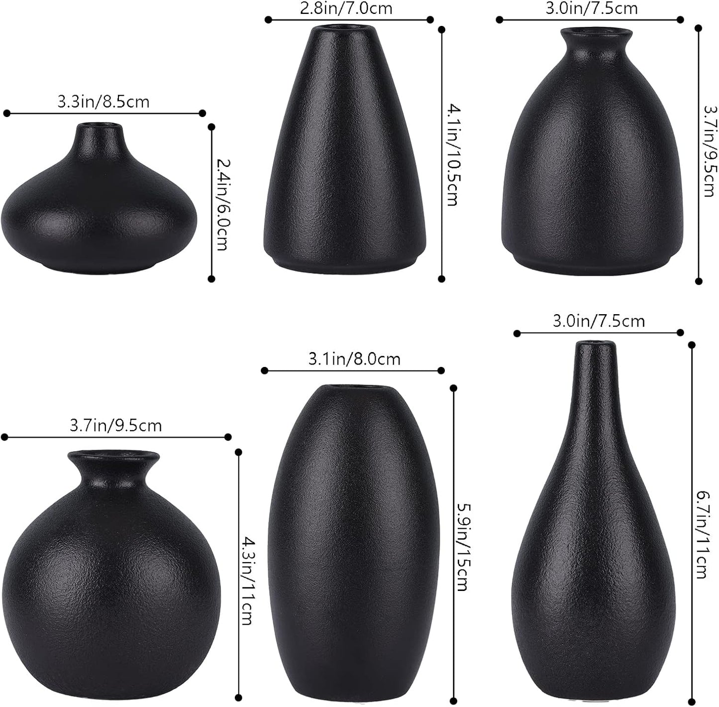 Ceramic Bud Vase Bulk Boho Centerpieces / Black / Set of 6