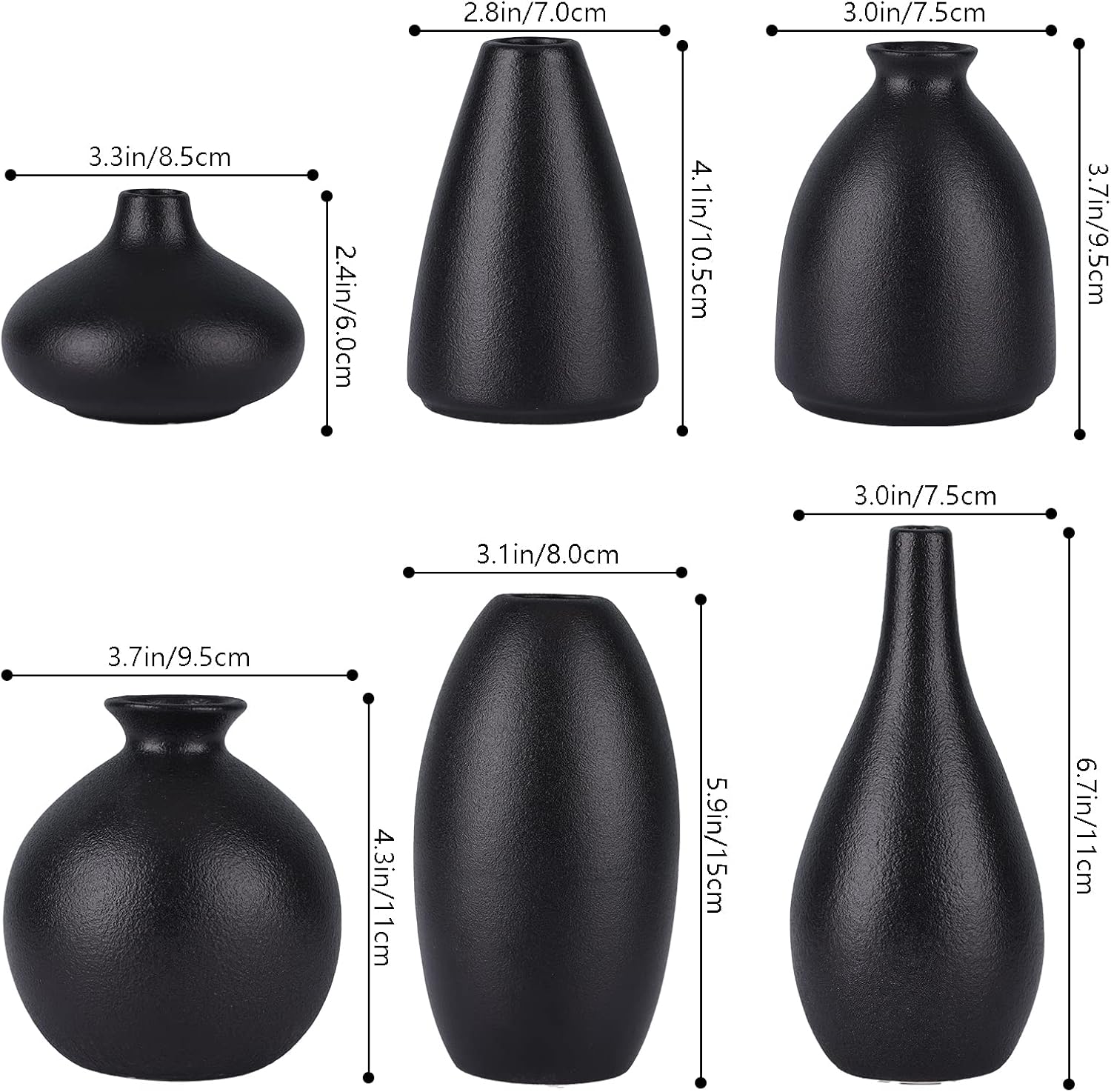Ceramic Bud Vase Bulk Boho Centerpieces / Black / Set of 6