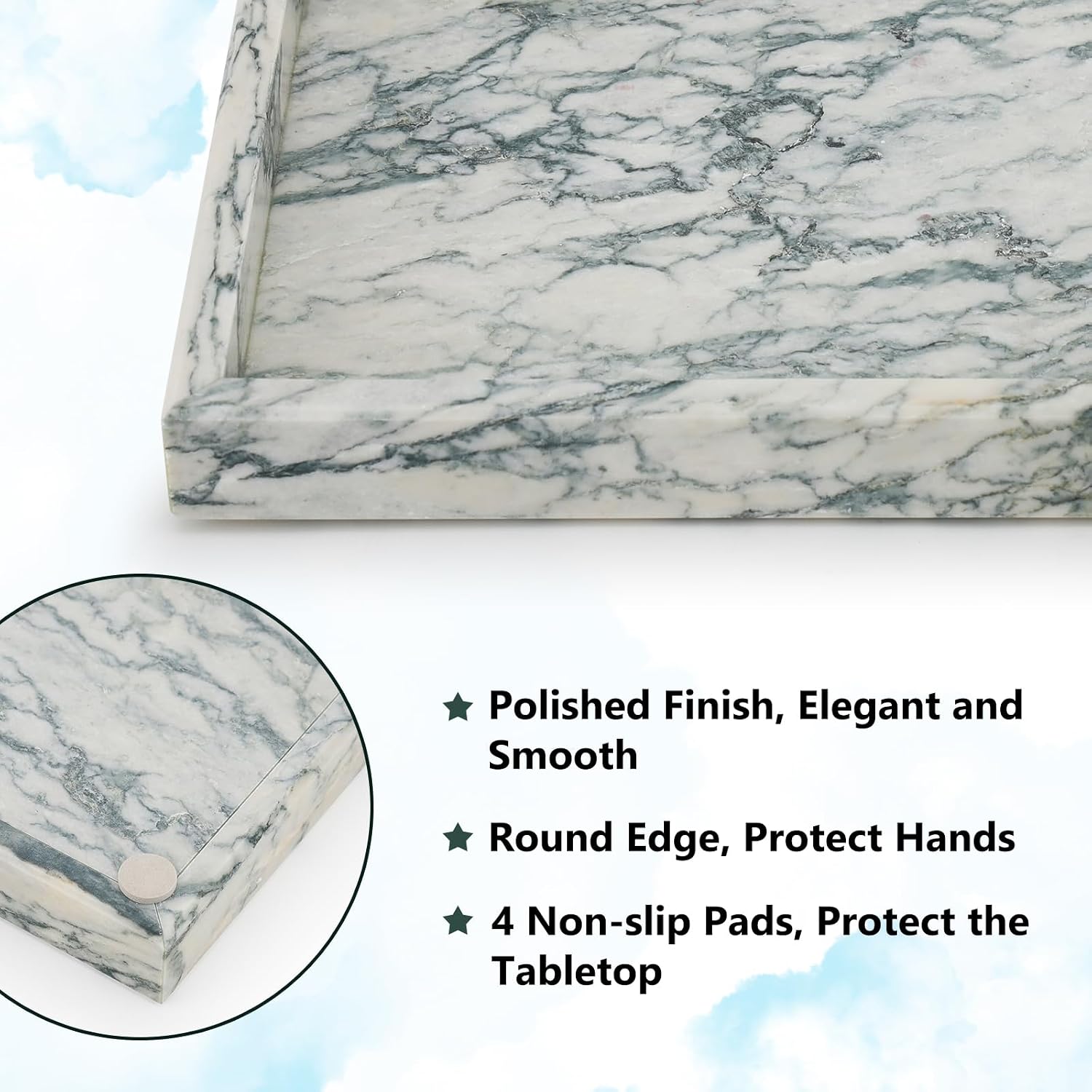 Real Natural Marble Tray / Cyan-green / 12 x 8 x 1.2
