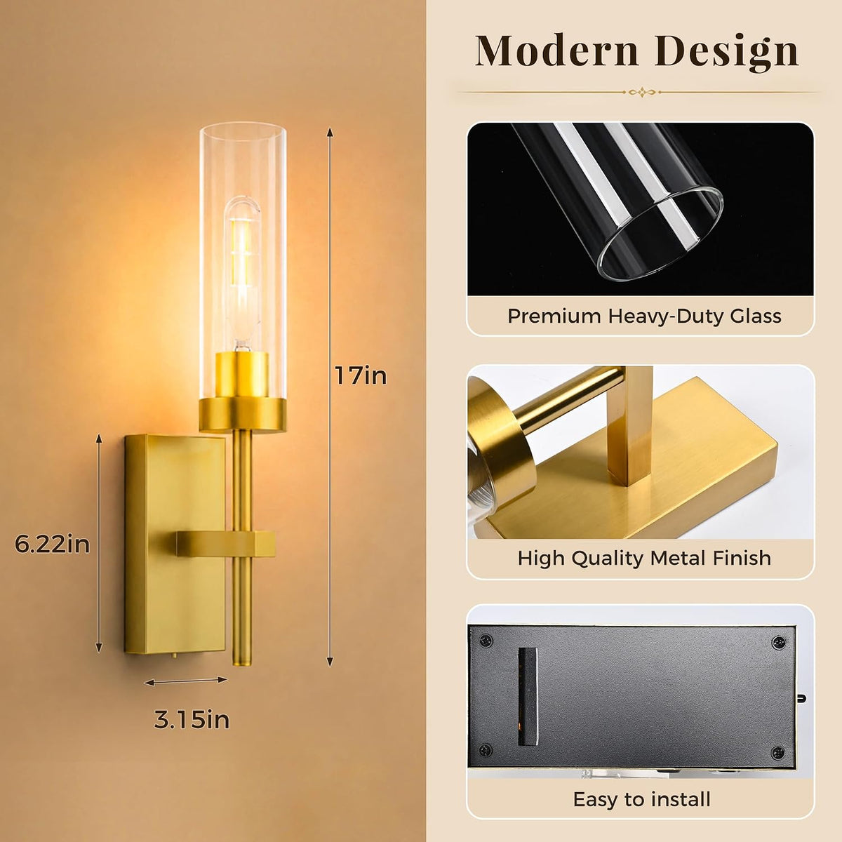 10000mAh Battery Operated Wall Sconces Set of 2, Gold-17 Inch | Warm White, Renter Friendly, Dimmable, Remote