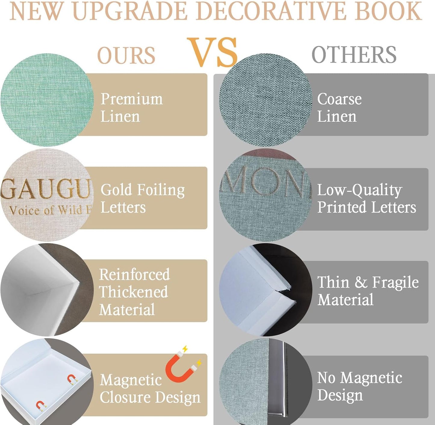 Linen Faux Book Decor Storage Boxes / Green,beige,beige / Set of 3