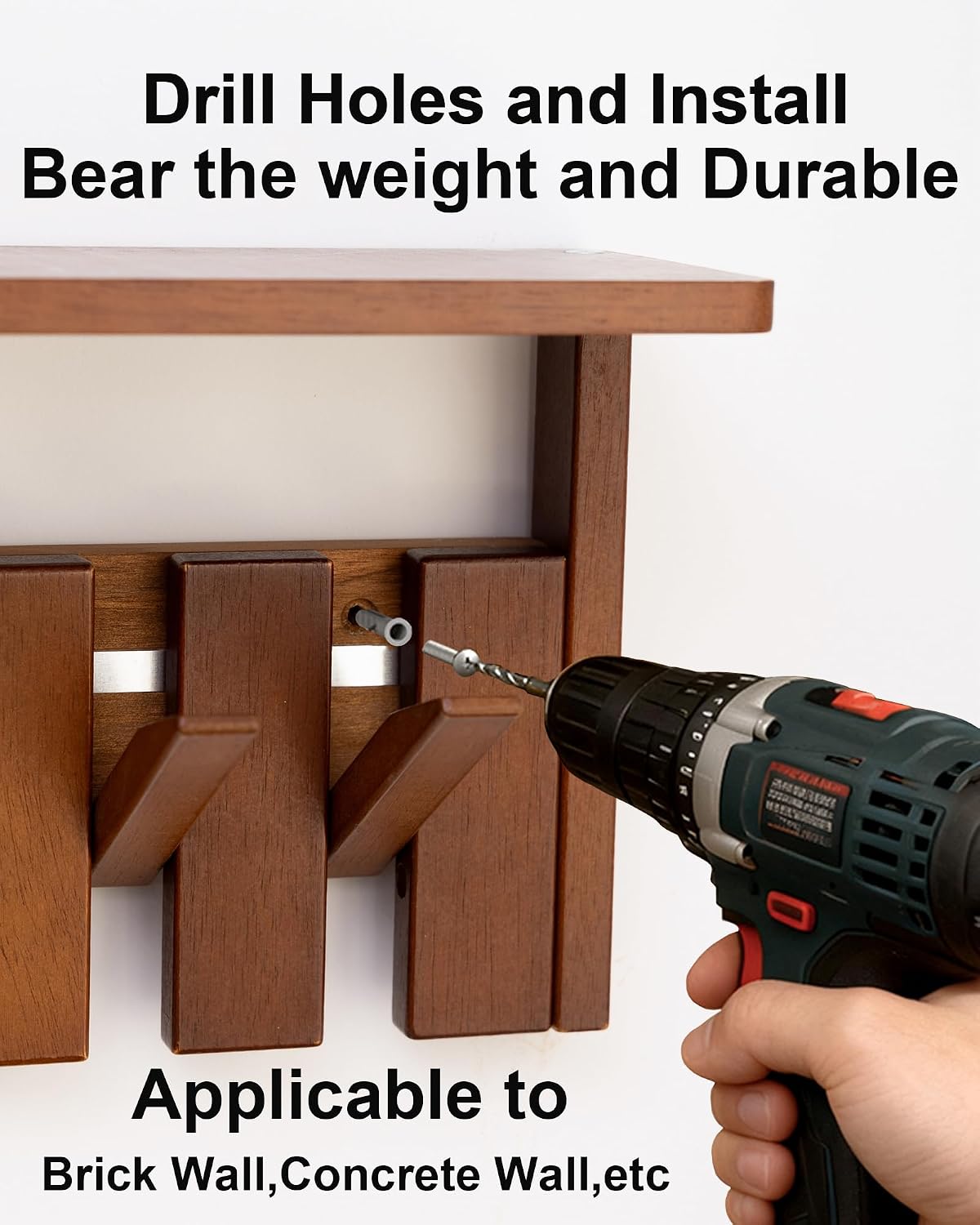 Wooden Coat Rack Wall Mount with Shelf, Heavy Duty Entryway Organizer with 8 Hooks,Coat Hooks Hanger for Coats, Hats