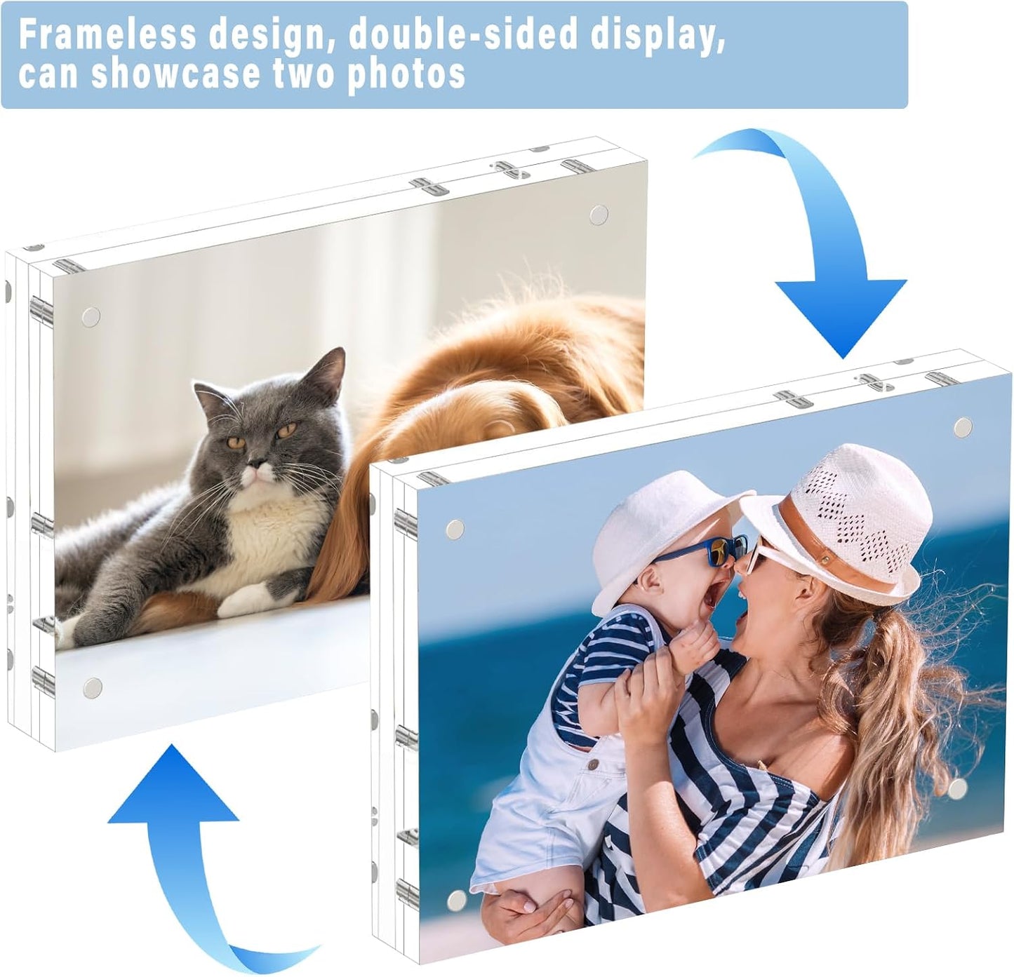 HELPLEX Acrylic Frame, 3 Pack 3.5x5 acrylic Picture Frames, 20mm Thicker Frameless Clear Frame Double Sided Magnetic