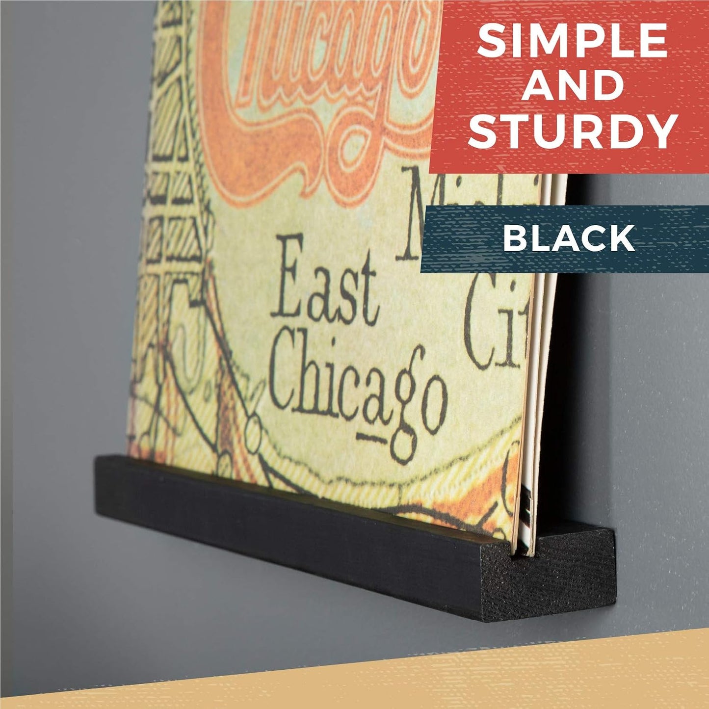 Ilyapa Vinyl Wall Mount Floating Record Shelves- 6 Pack, Black Wood | Solid Wood Record Shelf, Includes Wall Mounting