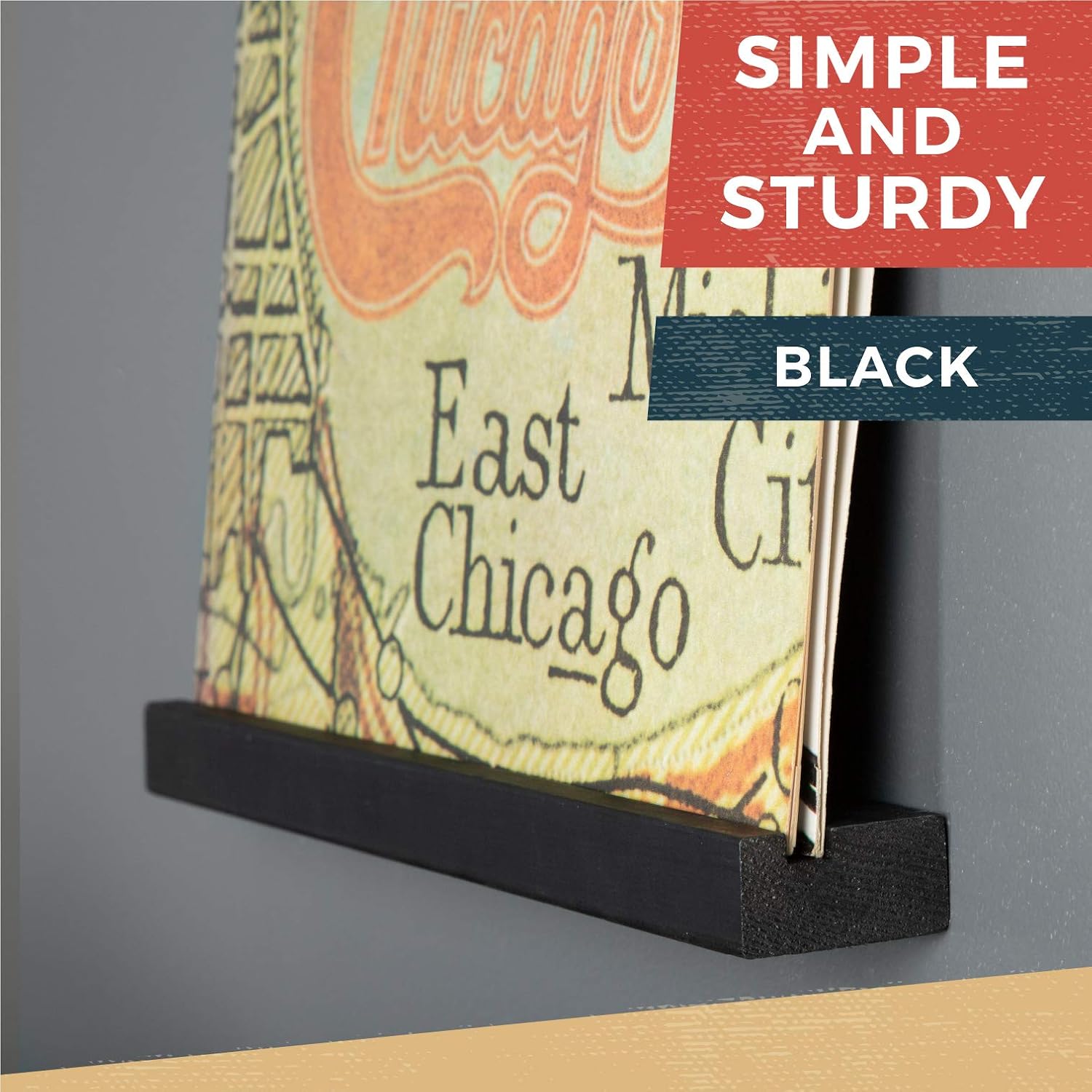 Ilyapa Vinyl Wall Mount Floating Record Shelves- 6 Pack, Black Wood | Solid Wood Record Shelf, Includes Wall Mounting