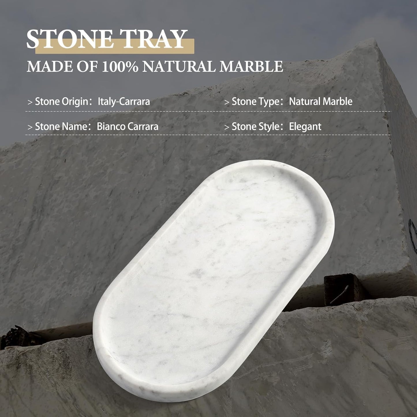 Marble Vanity Tray / Bianco Carrara White / 10 x 5 x 0.7