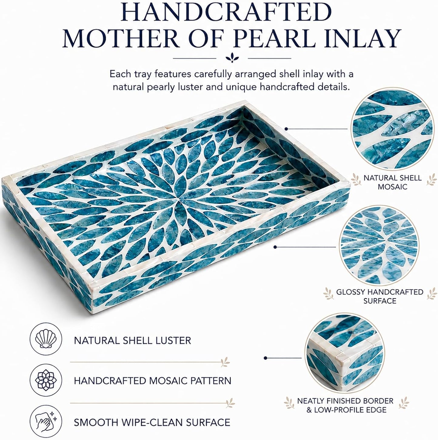 Mother of Pearl Inlay Wooden Tray / Colorful Leaves
