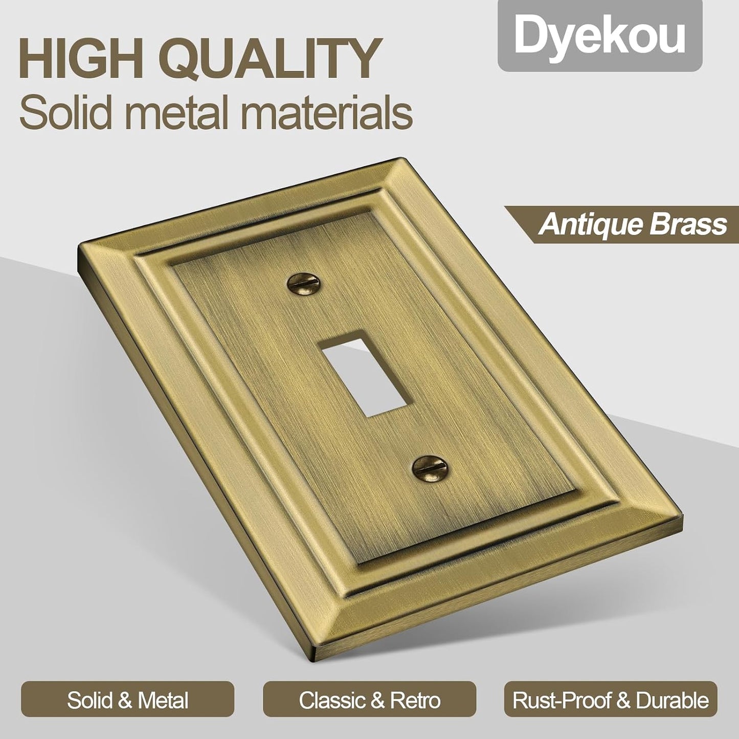 Metal Wall Plate for Light Switch, Applicable to Single Toggle, 6 Pack | Decorative Antique Brass Light Switch Cover