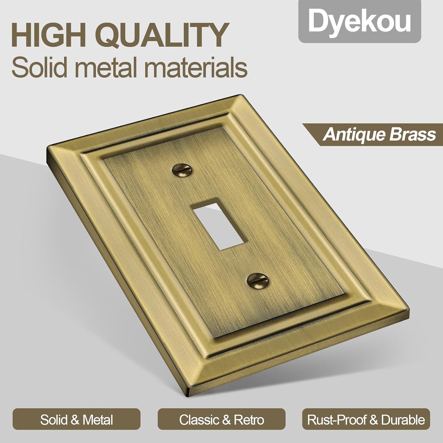 Metal Wall Plate for Light Switch, Applicable to Single Toggle, 6 Pack | Decorative Antique Brass Light Switch Cover