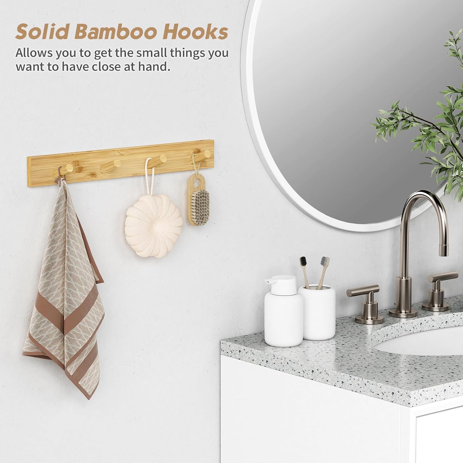 Forbena Natural Wood Coat Rack Wall Mount Set of 4, Wooden Wall Hooks for Bathroom Towels, Vertical Coat Hanger for