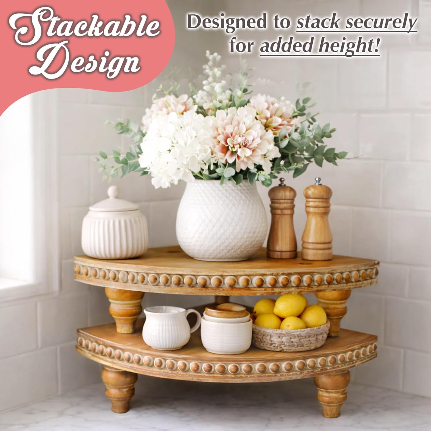 Farmhouse Corner Shelf Stand / Rustic Brown