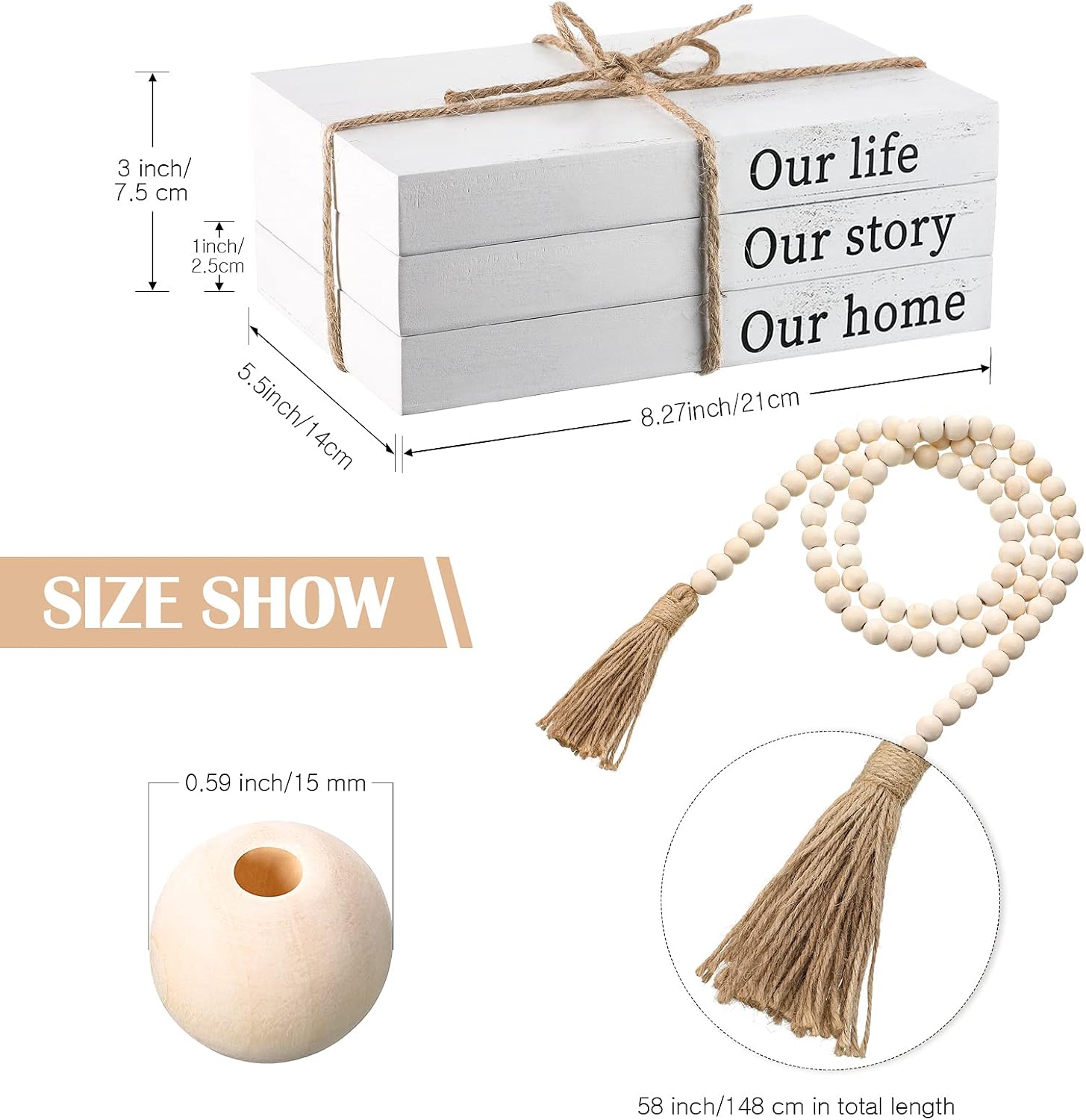 Decorative Books / Our Life, Our Story, Our Home / White / Set of 3