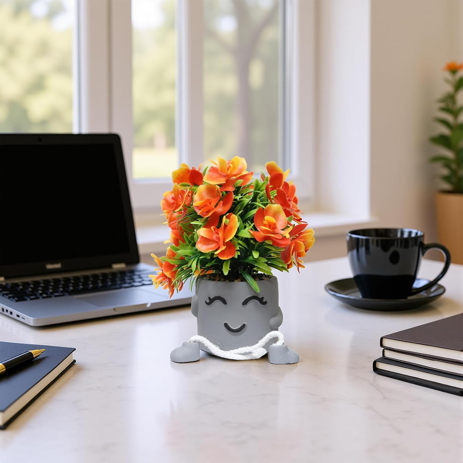 Artifical Plants Fake Flowers in Cement Pots Bathroom Shelf Small Plants / Set Plants/ A / Set of 2