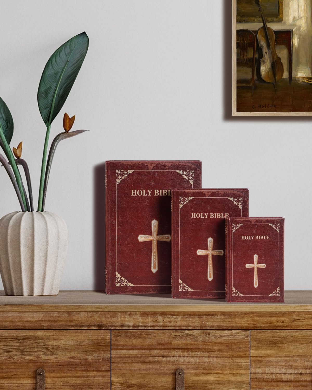 Wooden Book Box / 3 x Holy Bible / Set of 3