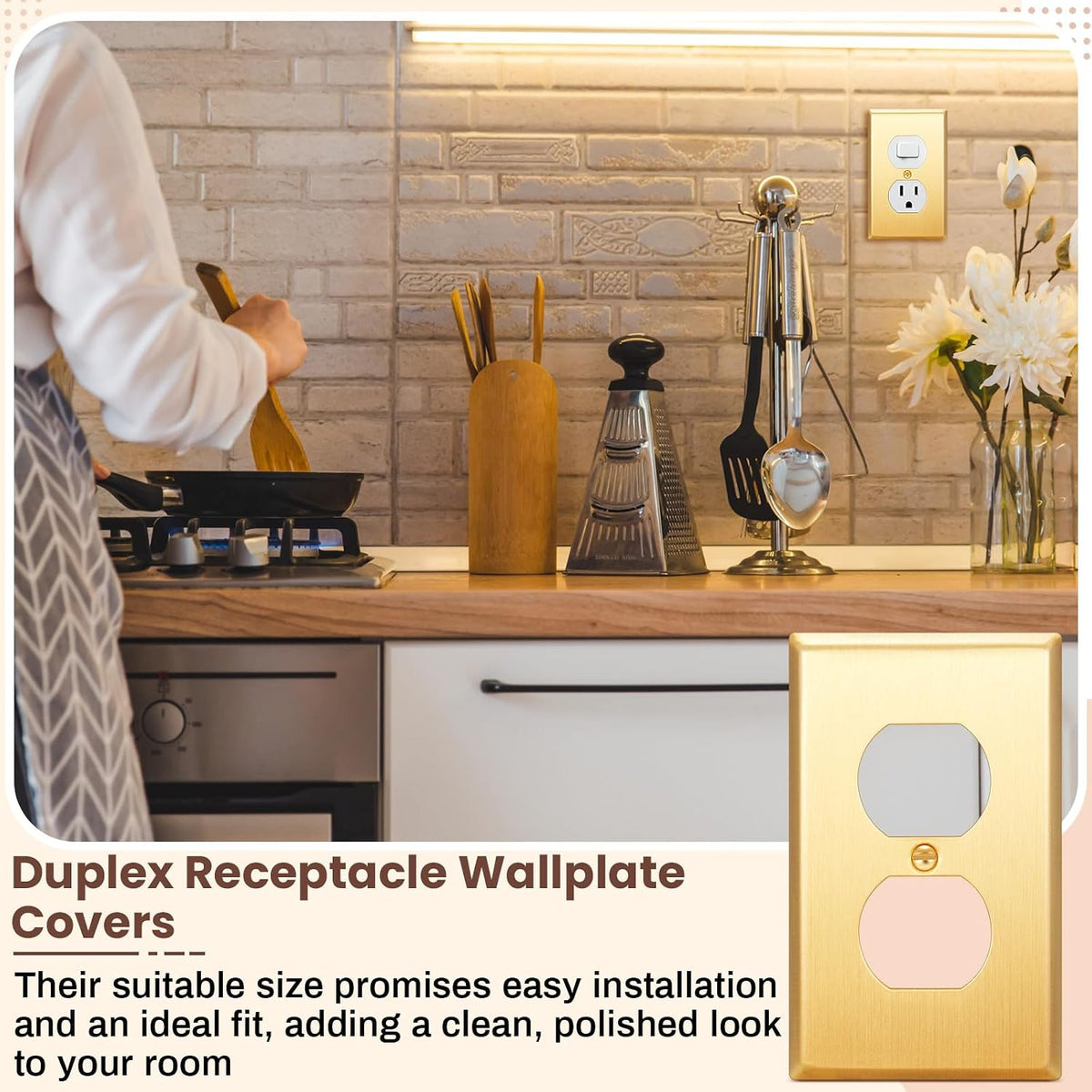 Zonon 16 Pack Gold Outlet Covers 4.50" x 2.76" Duplex Outlet Cover Brass Metal Brushed Decorative Gold Receptacle Wall