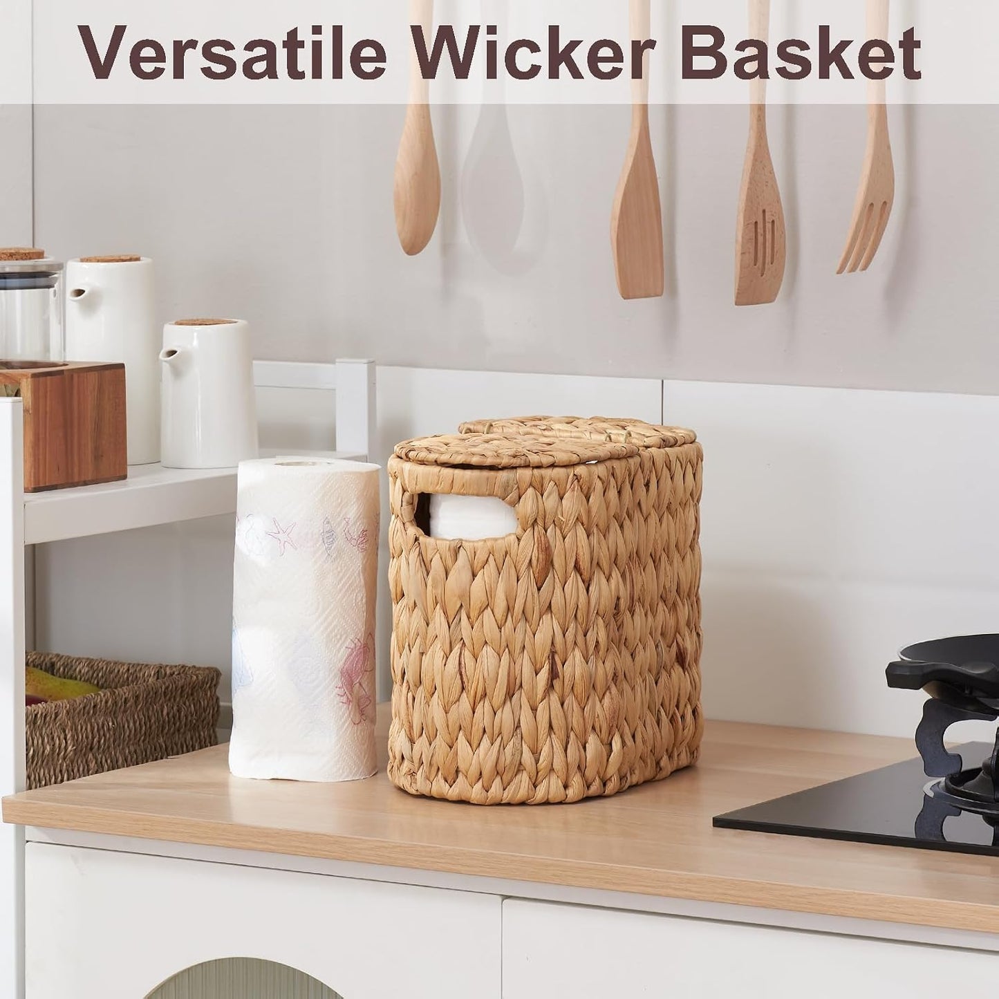 Wicker Toilet Paper Storage Basket / Water Hyacinth / 4 Rolls