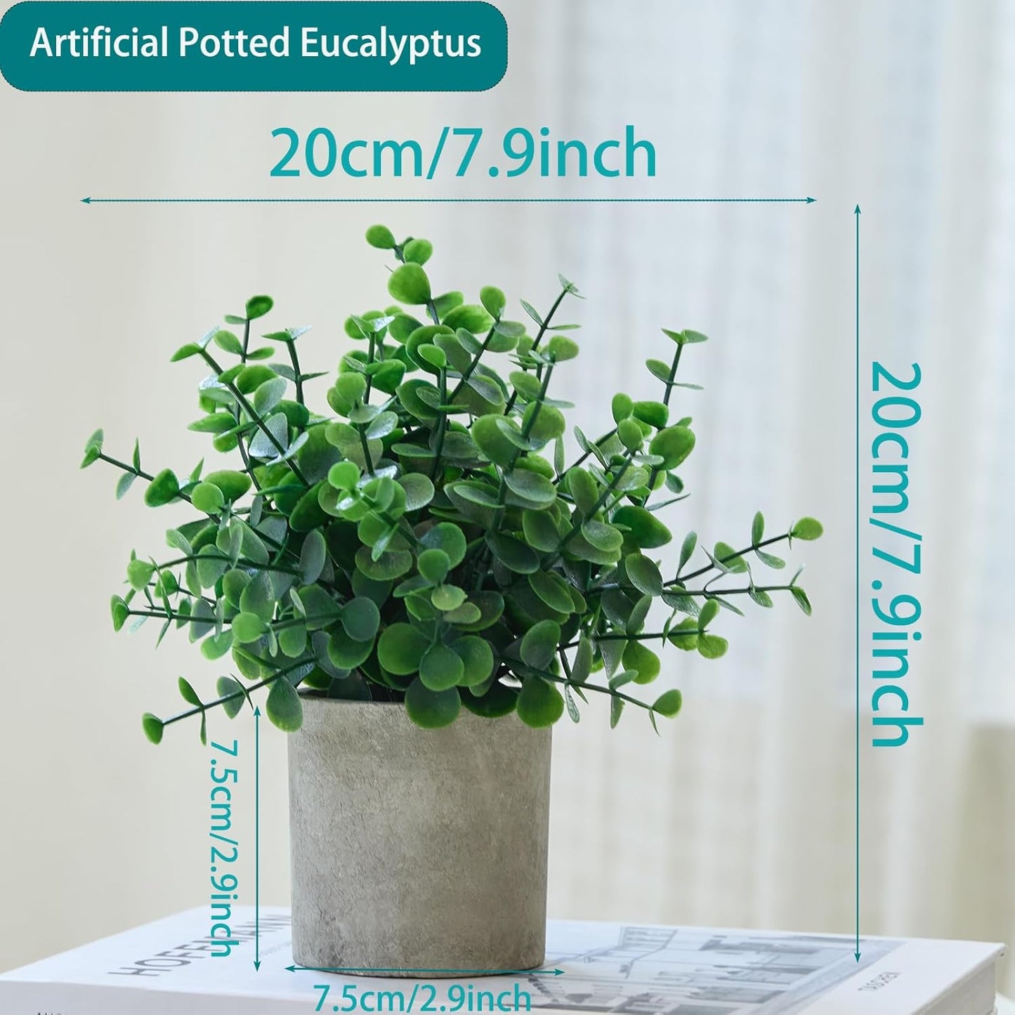 Small Potted Fake Plants Artificial Eucalyptus Realistic Bonsai / Dark Green / Set of 3