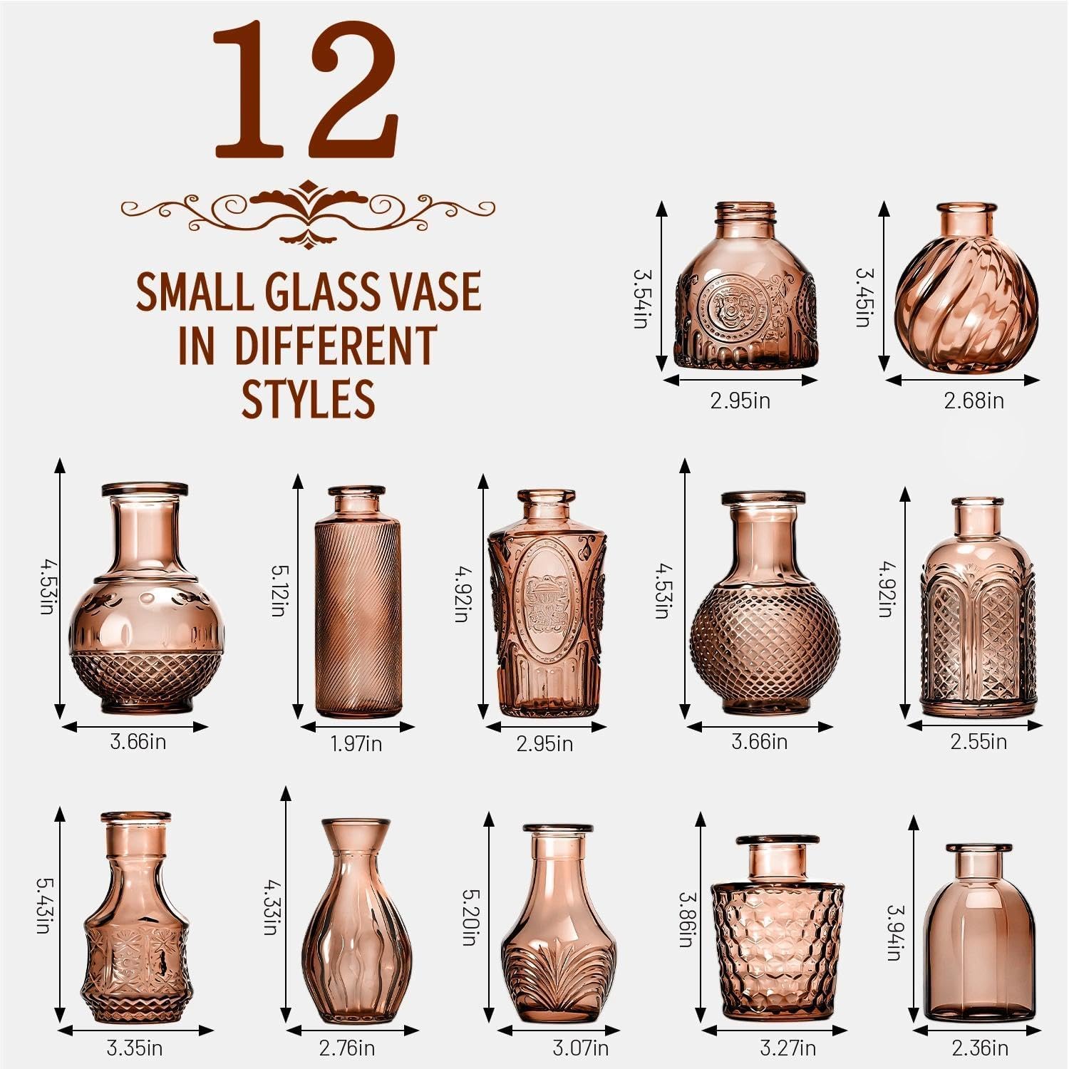 Flowers / Mini Bud Vases Centerpieces / Amber / Set of 12