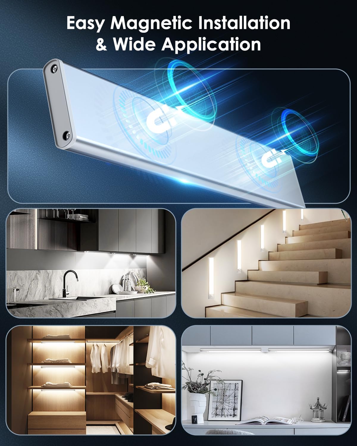 VerRon 12inch Under Cabinet Lighting, Motion Sensor Light Indoor, 5-Pack | Dimmable 108-LED Under-Counter Light Fixture