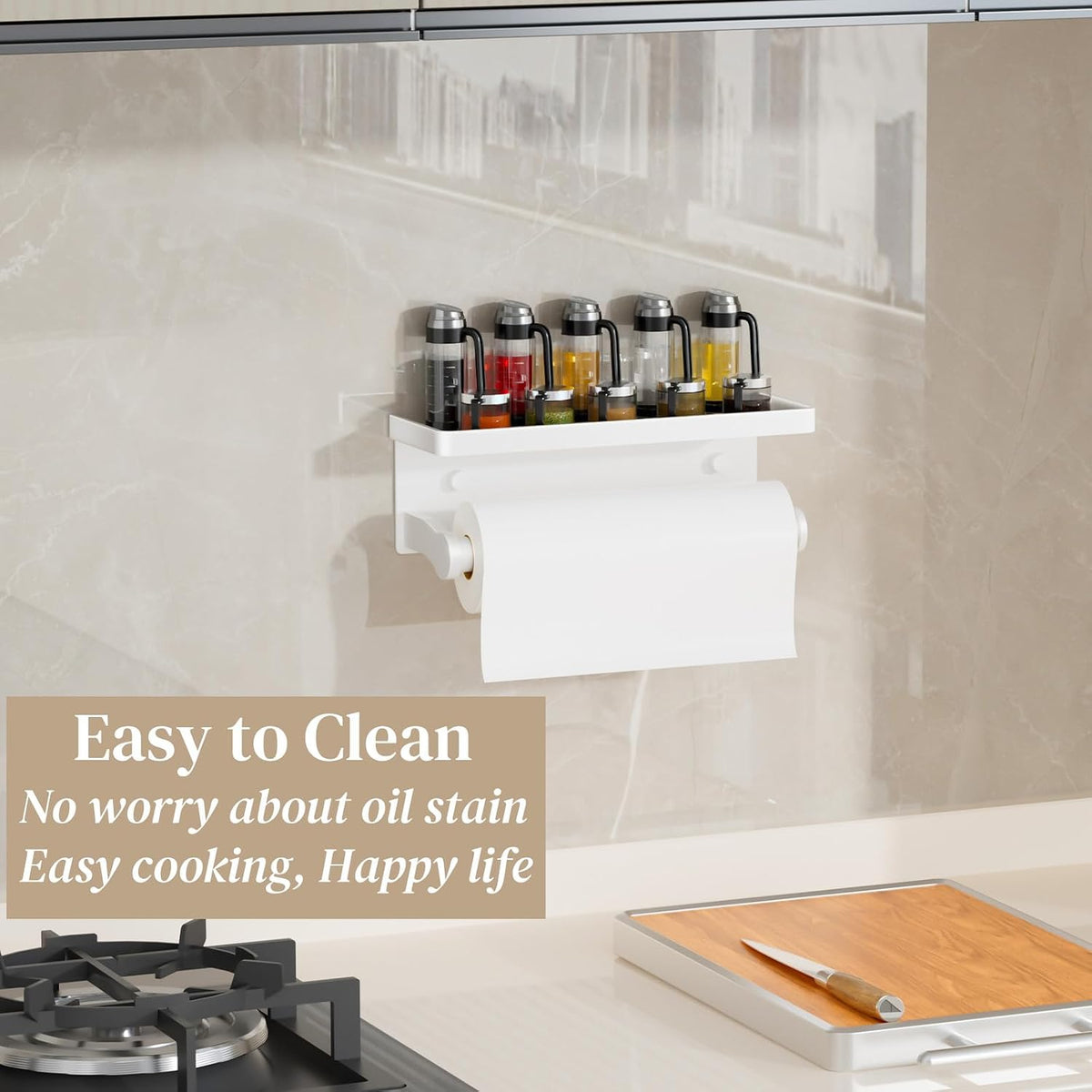 White Paper Towel Holder with Shelf, Wall Mount Paper Towel Holder for Bathroom Kitchen, Hand Towel Rack Holder,Paper