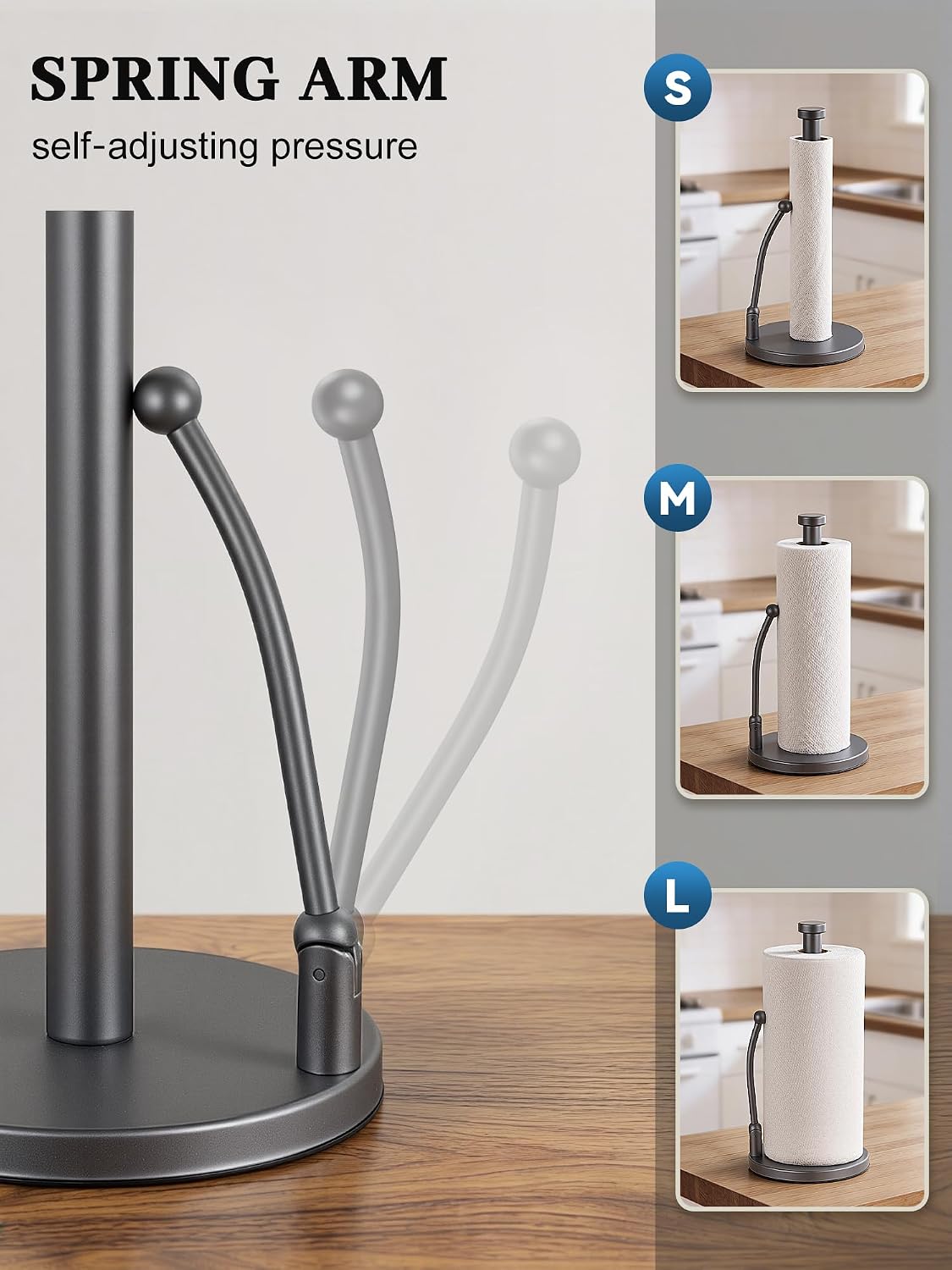 SMARTAKE Paper Towel Holder Countertop, Non-Slip Weighted Base, Gray | Freestanding Kitchen Roll Dispenser, Rustproof