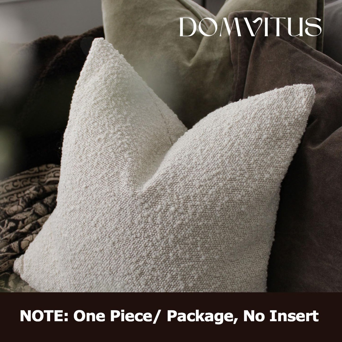 Decorative Throw Pillow Cover Textured Boucle Square Sofa Couch Pillow / Ivory / 18 x 18