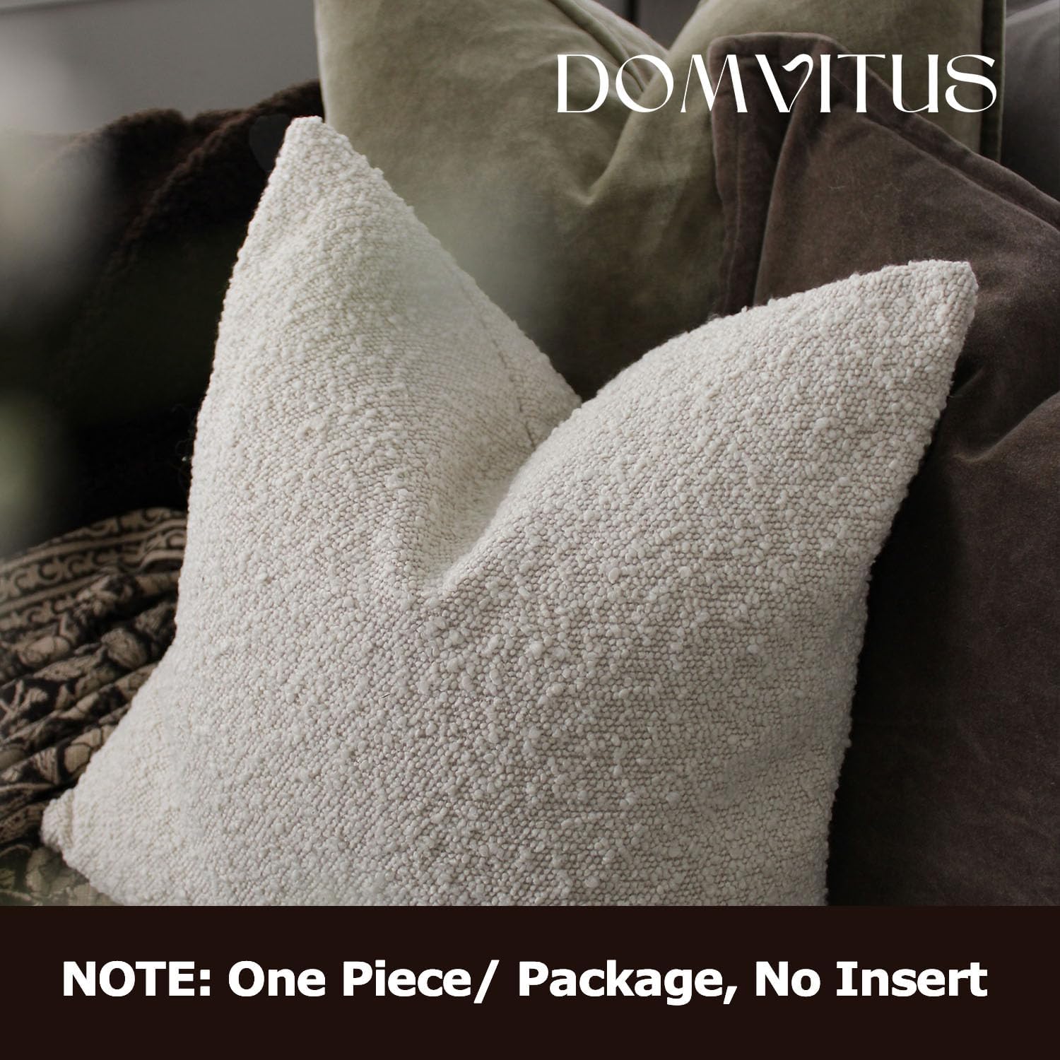 Decorative Throw Pillow Cover Textured Boucle Square Sofa Couch Pillow / Ivory / 18 x 18