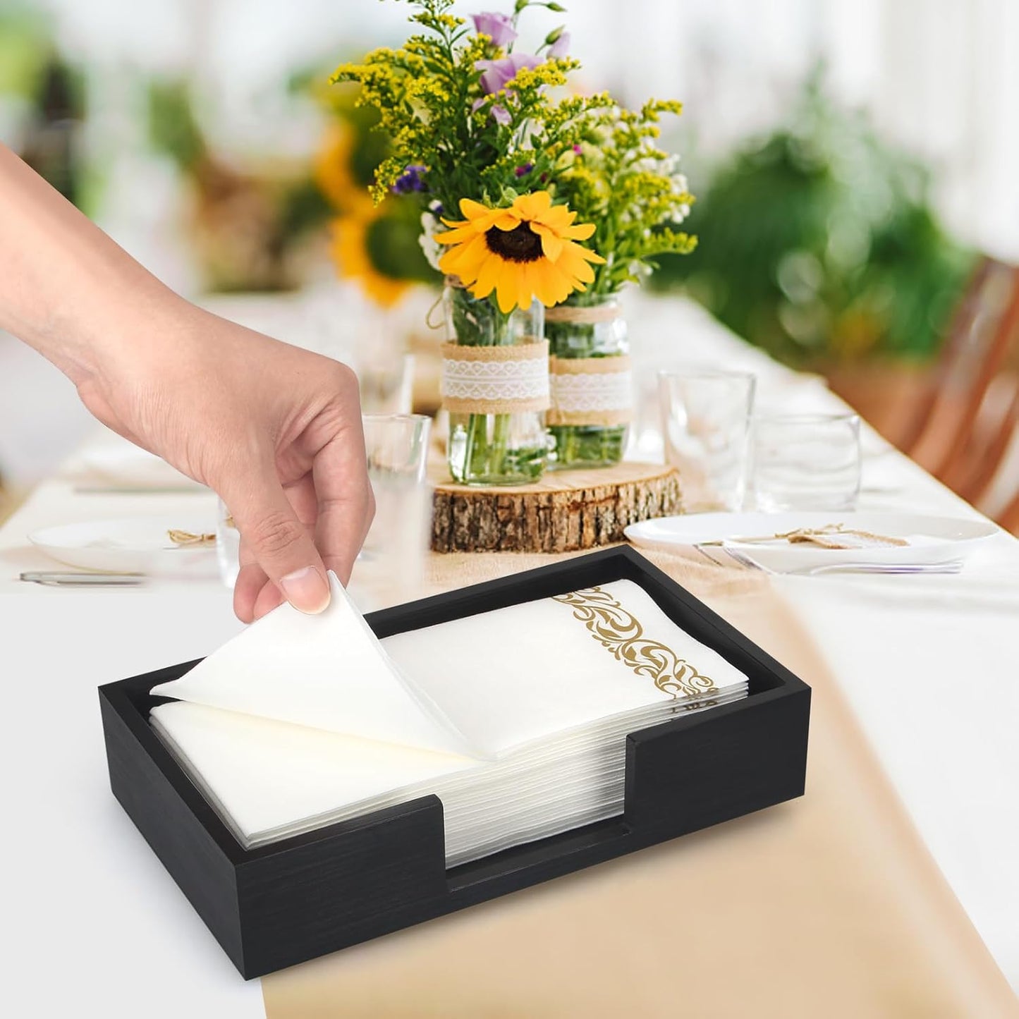 Black Wooden Napkin Holder Guest Towels Holder Flat Bathroom Napkins Holder Disposable / Black Wood