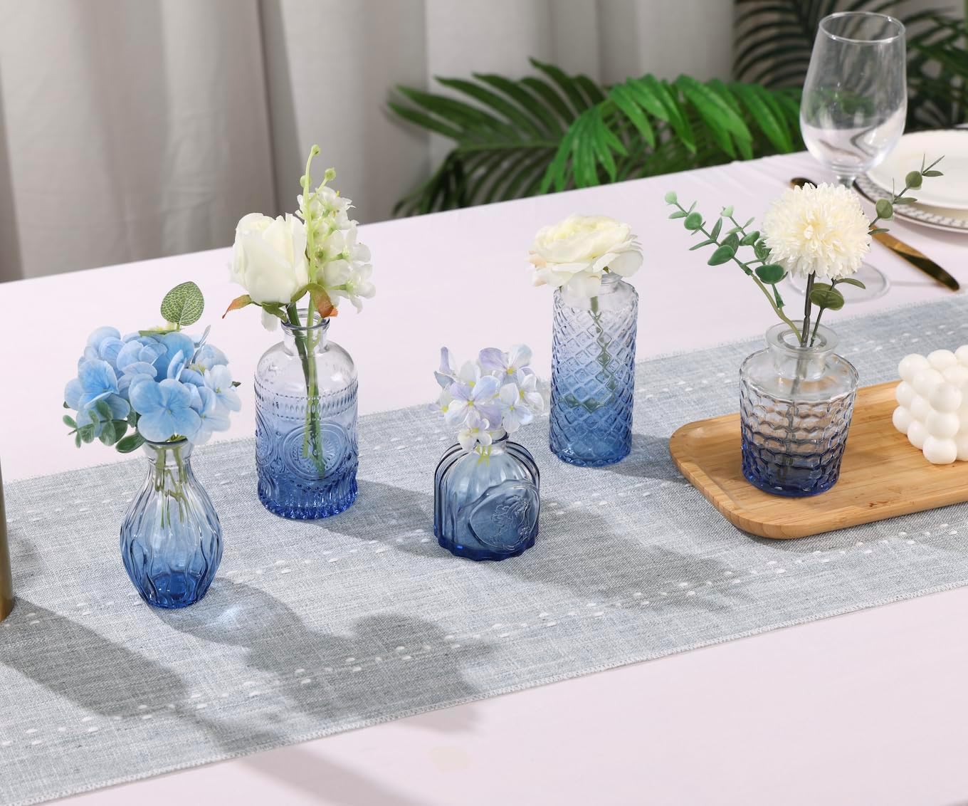 Glass Bud Vase Set / Blue / Set of 5