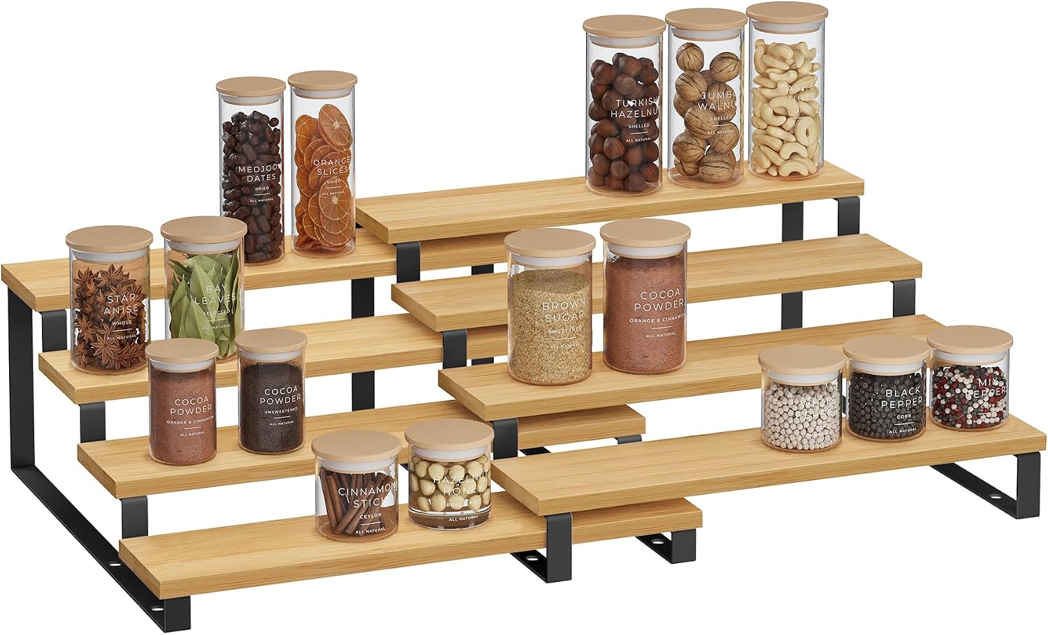SONGMICS Display Risers, Set of 2 Engineered Wood Perfume Organizer Stand, 4-Tier Cupcake Stand Holder, Spice Rack
