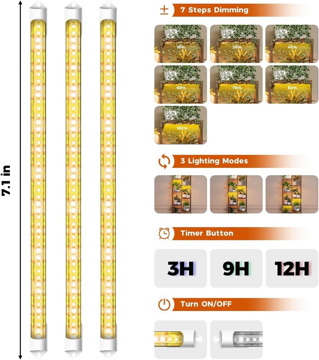 Bamworld Plant Stand with Grow Light Plant Shelf for Mutiple Pots 3 Tiers Ladder Plant Holder for Living Room Patio