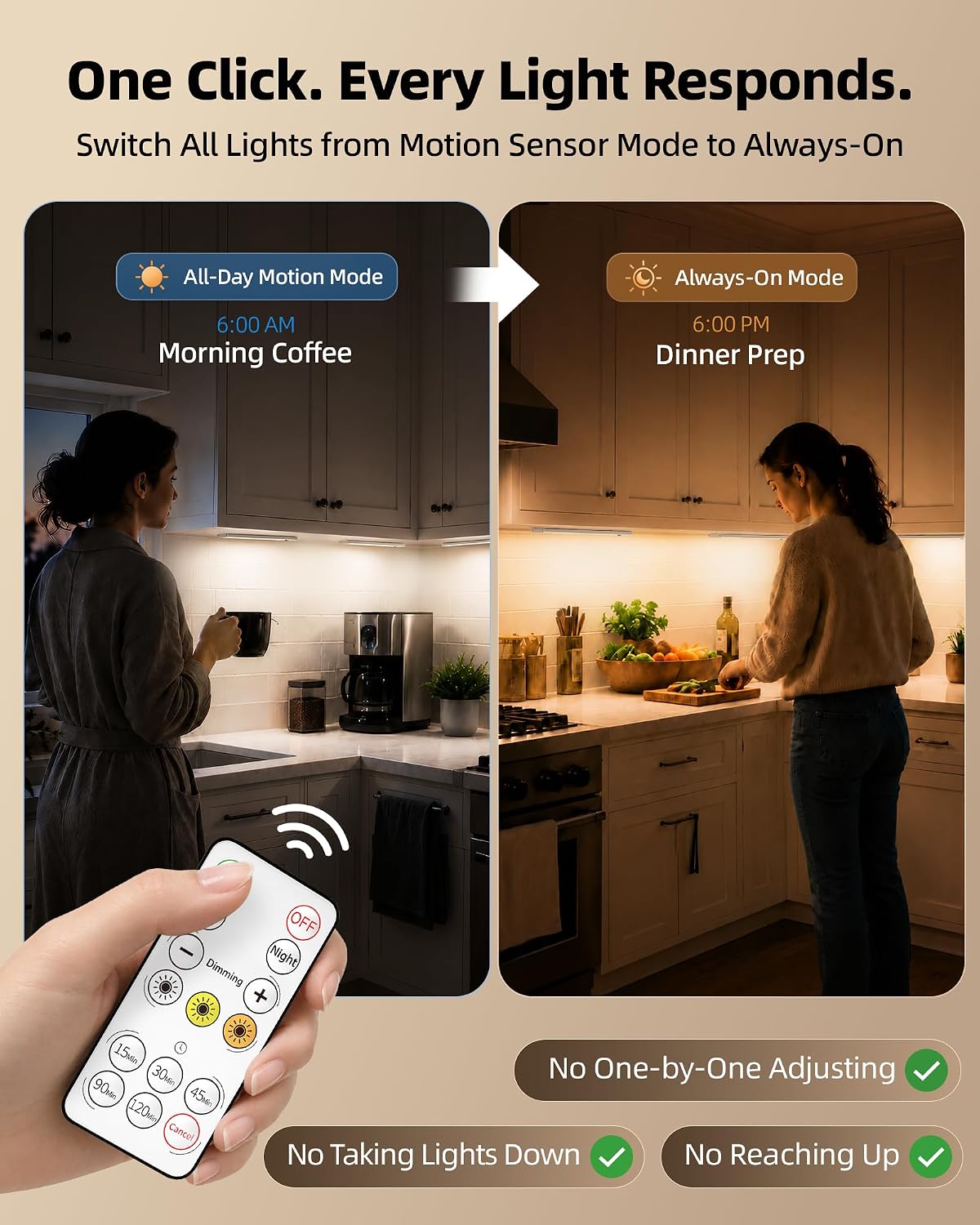 EZVALO 3-Pack 16.5inch Under Cabinet Lighting with Remote, 4000mAh Rechargeable Motion Sensor Lights, Magnetic Dimmable