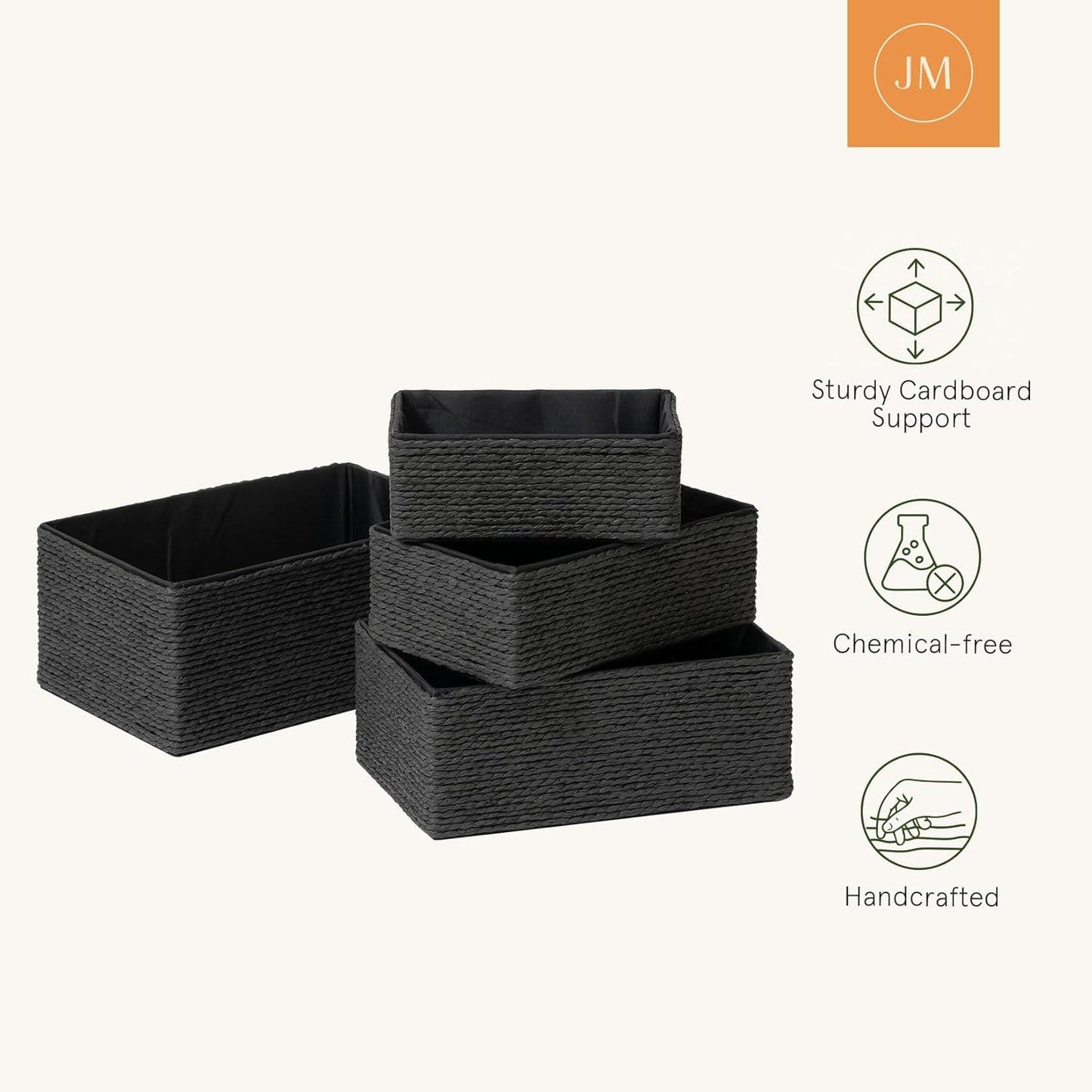 Stackable Wicker Baskets for Makeup Closet / Black