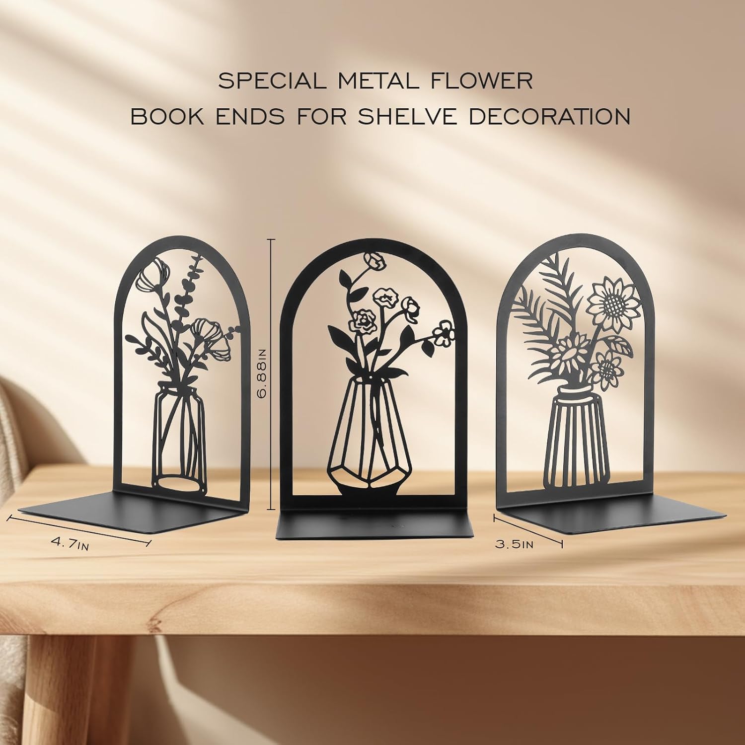 3 Pair Metal Bookends