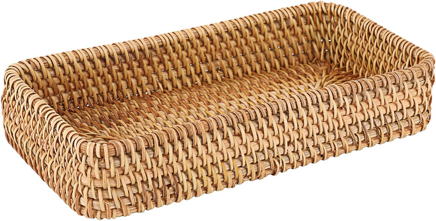 Key Basket for Entryway Table Natural Rattan Serving Tray Small / 8.3 x 4.7 x 1.6 / Natural Color