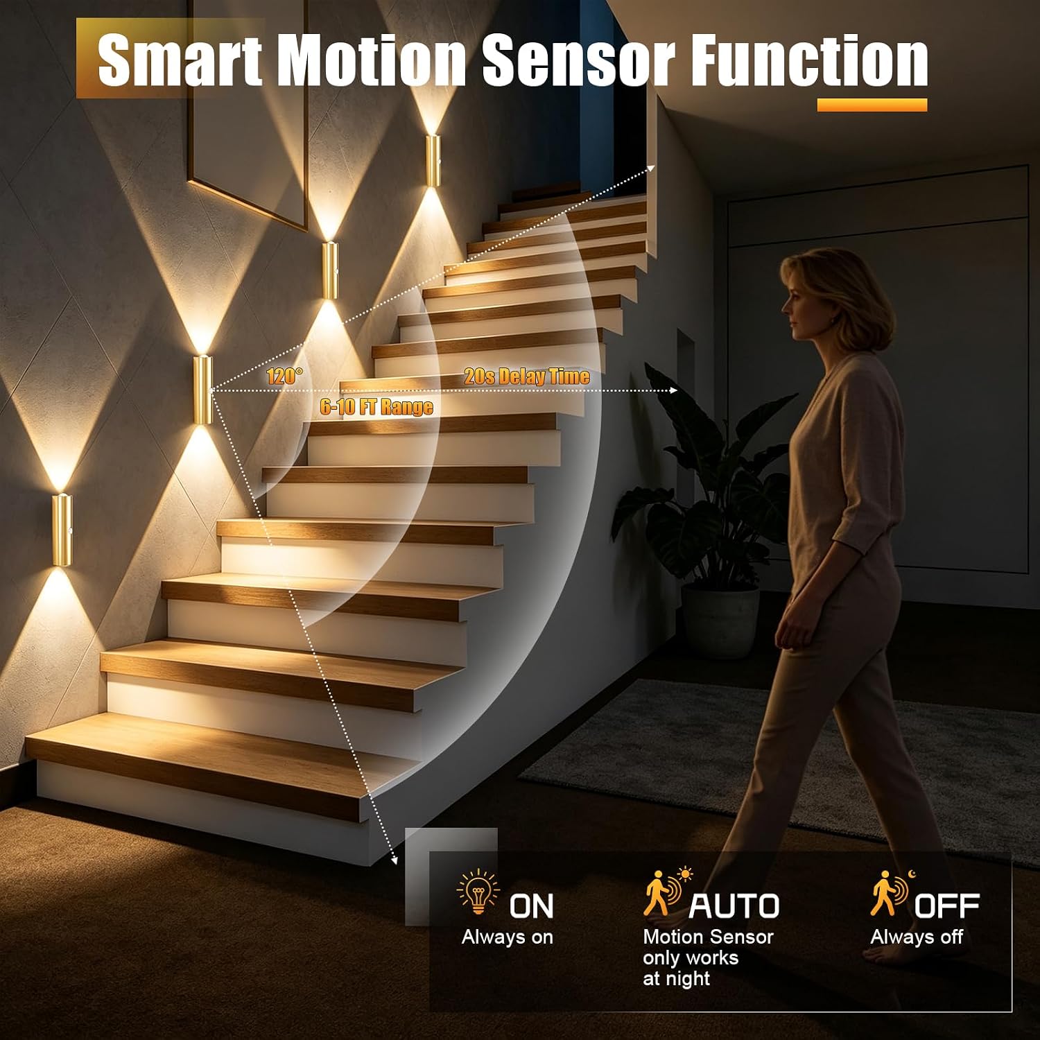 2 Pack Motion Sensor Wall Light, Rechargeable Wall Sconces | Wall Sconces Battery Operated with 3 Colors & Dimmable