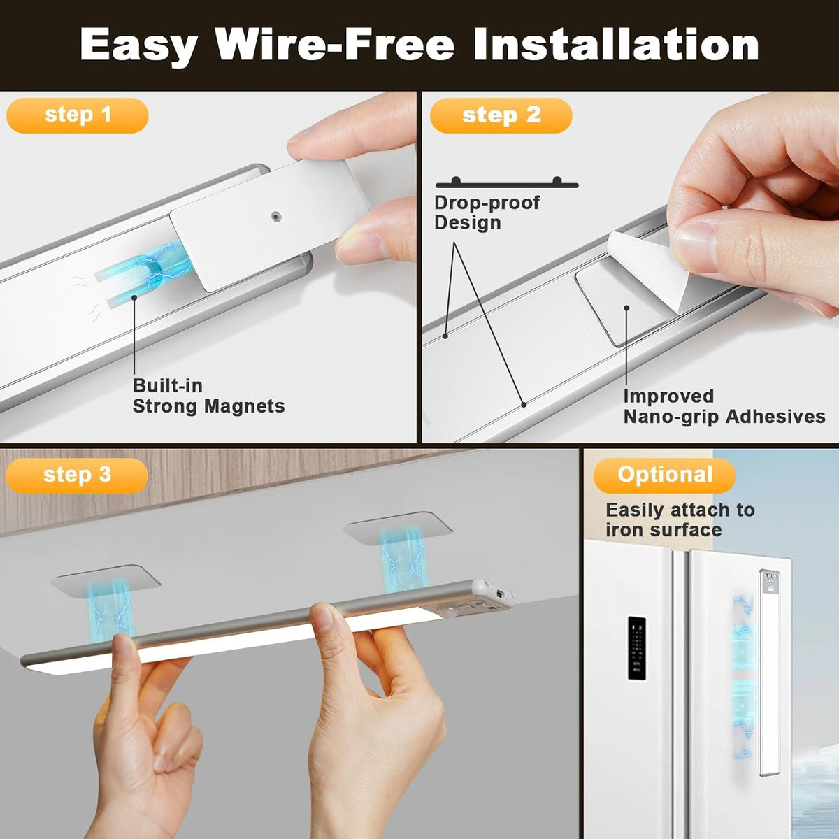 BLS 14.8inch Under Cabinet Lighting, LED Closet Lights, Motion Sensor Light Indoor, Battery Operated USB C