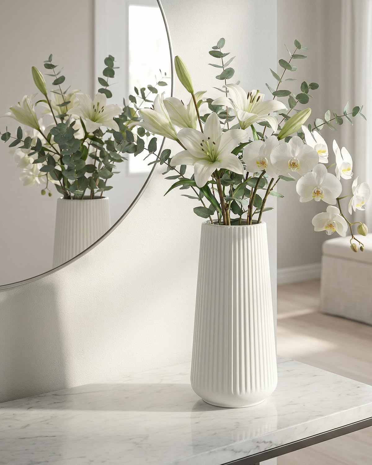 Modern Vase / Ceramic Vase / White01 / White / 8 Inch