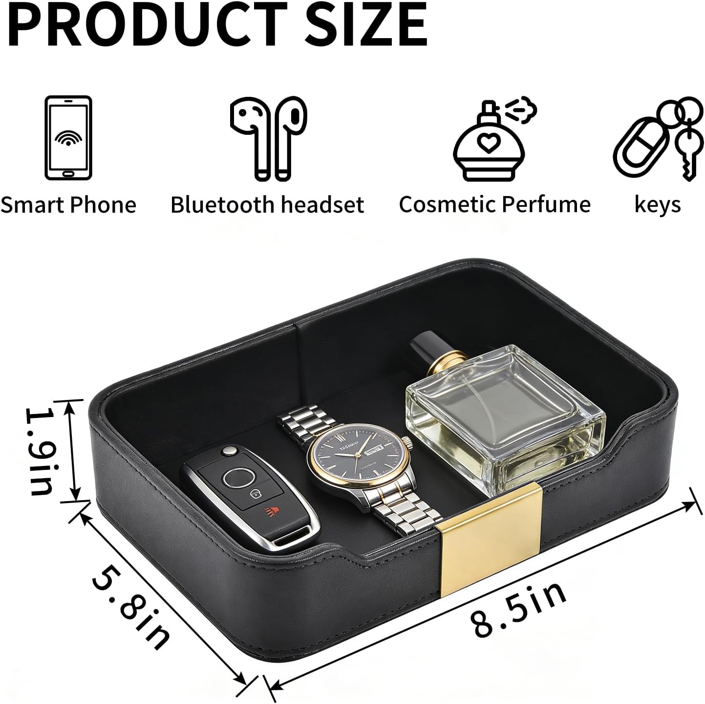 Leather Valet Tray Desktop Storage Organizer / 8.5 x 5.8 x 1.9 / Black