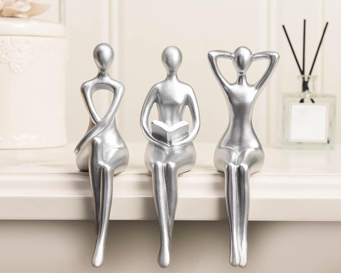 Thinker Statue Office Desk Decor / Silver