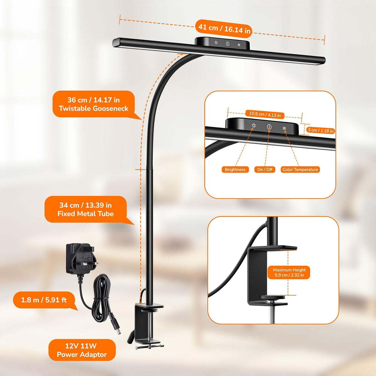 Lepro Led Desk Lamp for Home Office, Desk Light with Clamp, 11W 700LM Black | Clip on Task Light, Eye Caring 25