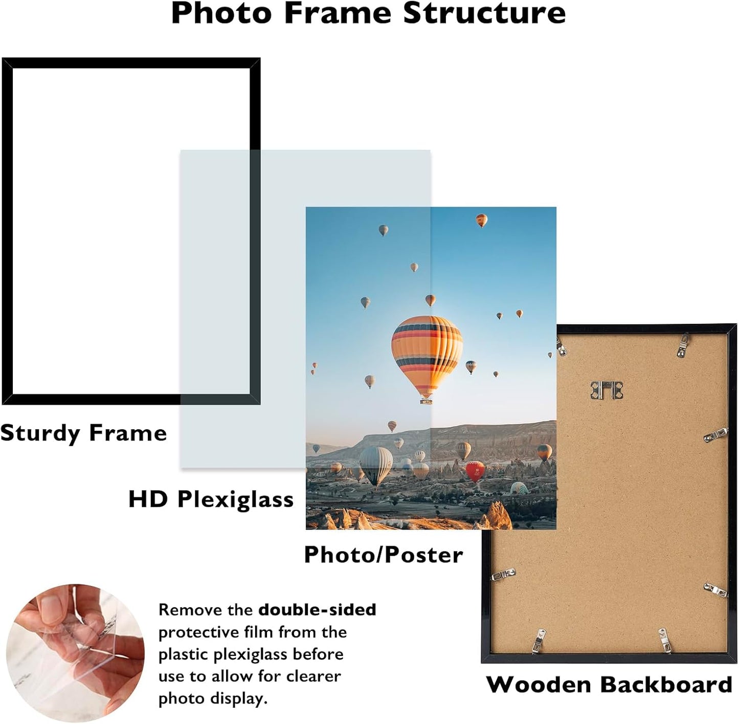JCJMY 14x20 Picture Frame Set of 4 Black for Poster Photo Picture, Horizontal and Vertical Formats for Wall Hanging, 14
