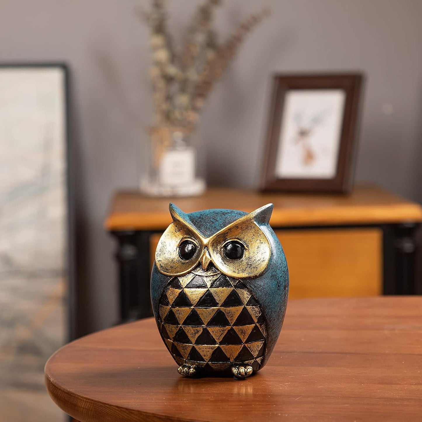 Owl Figurines / Owl Statue Home Decor / Blue