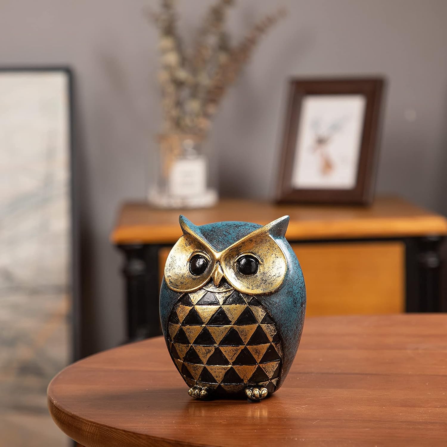 Owl Figurines / Owl Statue Home Decor / Blue