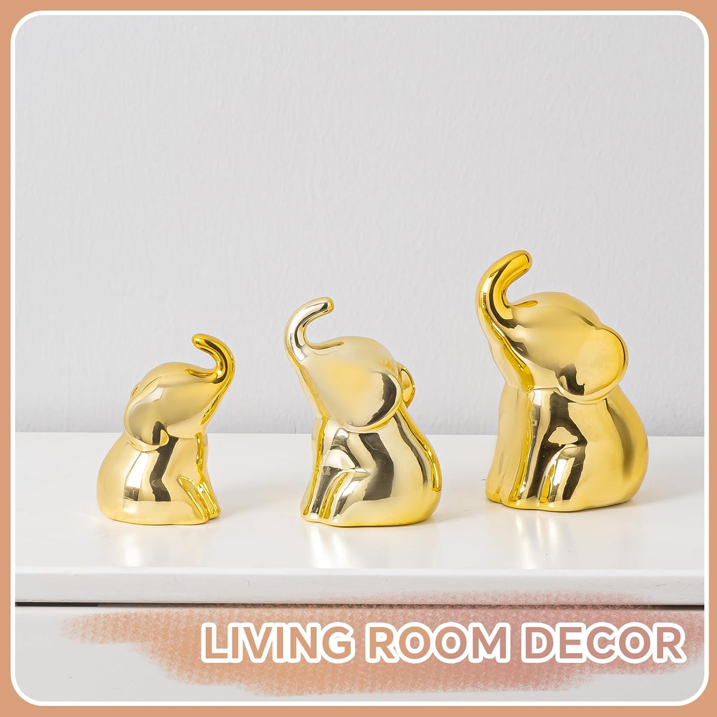 Elephant Statues / Gifts for Lover / Gold / Set of 3