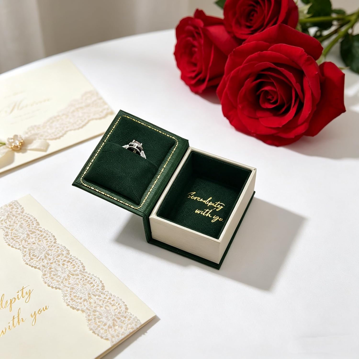 Book Shaped Ring Box / Dark Green-book