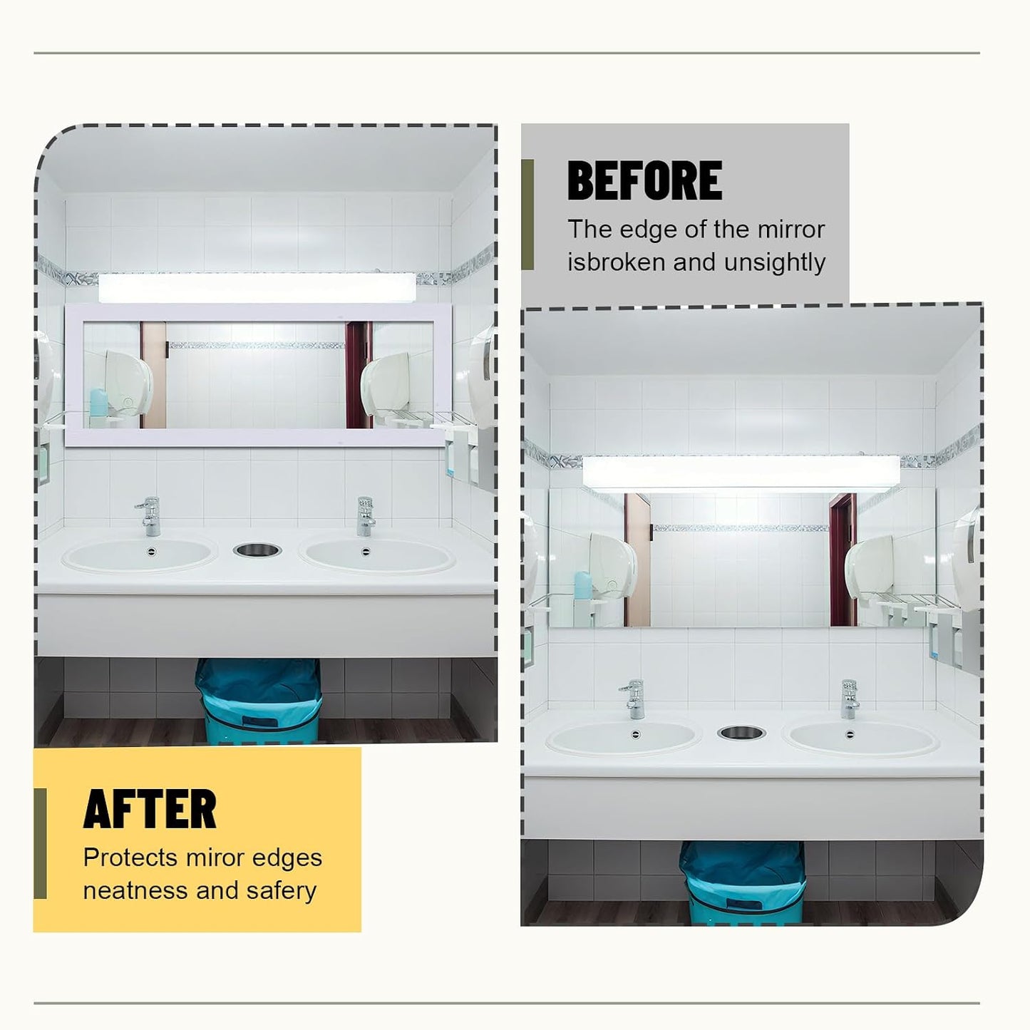 15m Border Wall Decor Peel & Stick Removable PVC Waterproof Bathroom Mirror Frame / White Wood Grain