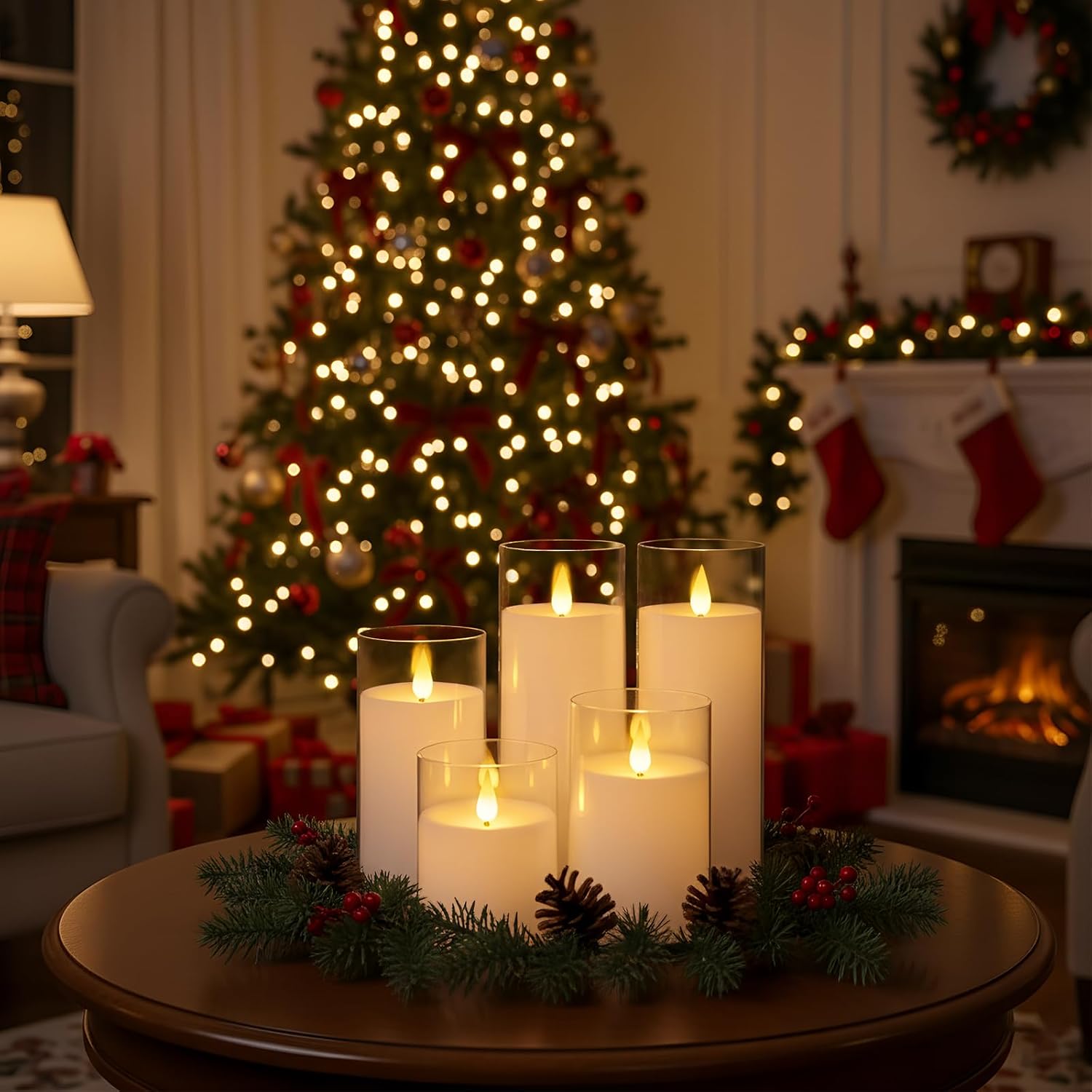 Homemory Pure White Flickering Flameless Candles, Battery Operated Acrylic LED Pillar Candles with Remote Control and